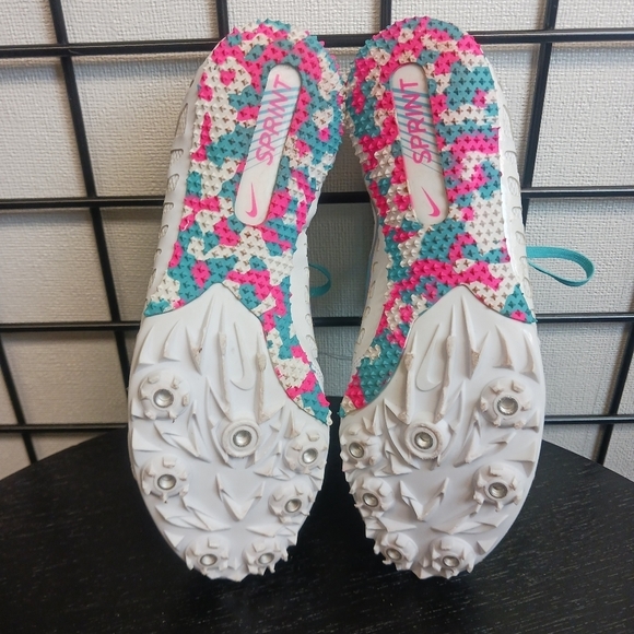 NIKE RIVAL Sprint Running Cleats Shoes  S6.5 Wht/ BRT Turquoise-Pink - Picture 5 of 6